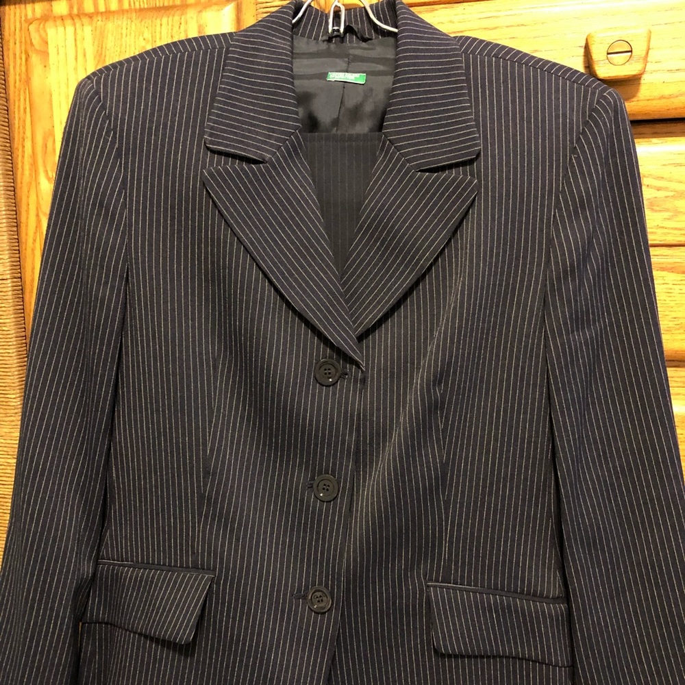 Benetton lined navy w/pin stripe blazer.